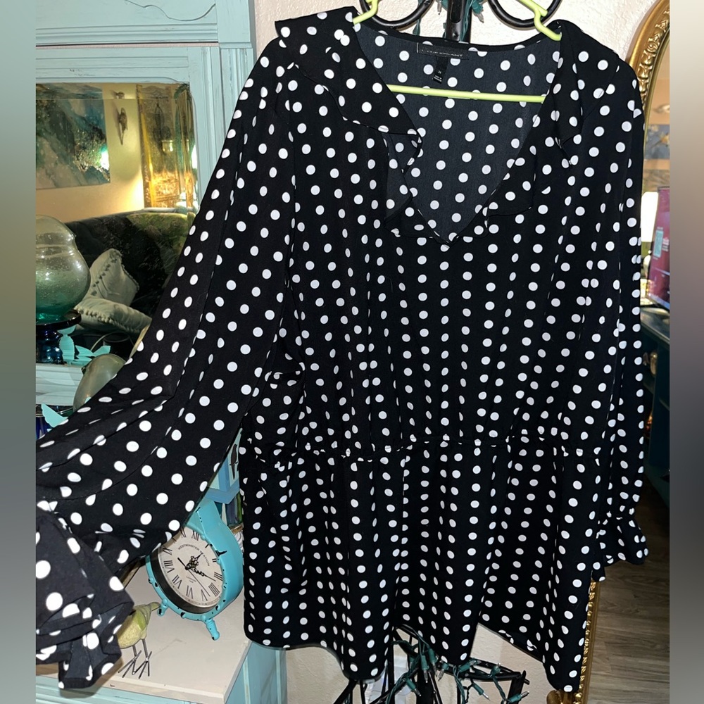 Lane Bryant Polka Dot Long Sleeve Blouse Sz 24